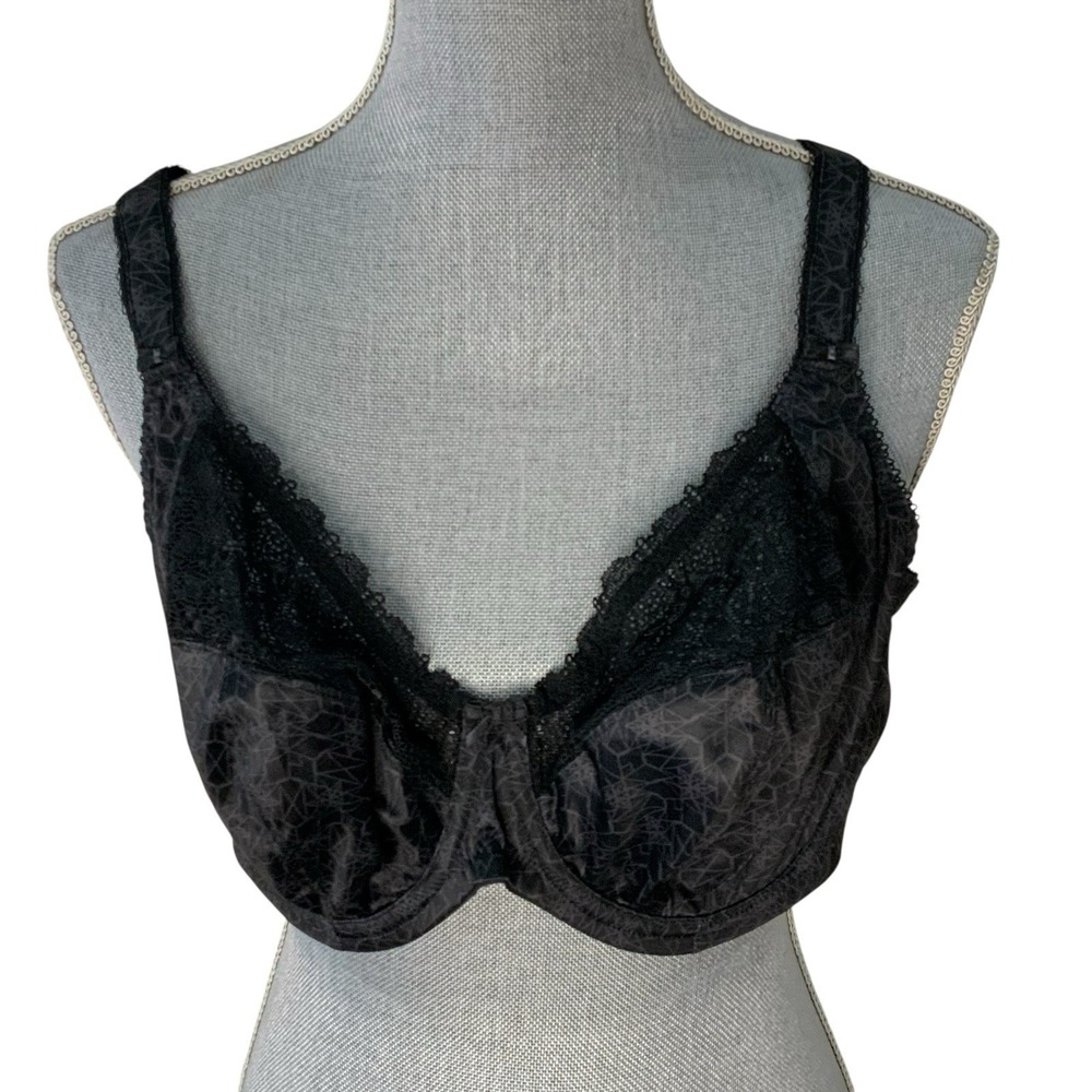 Elomi Kim Plunge Underwire Bra Black Geometric Lace 44DD EL4340BLK READ